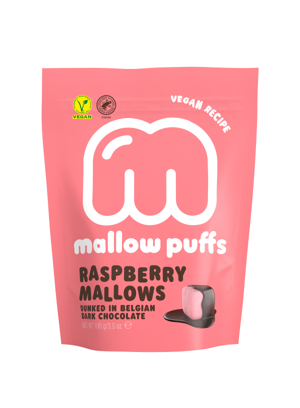 Raspberry Mallows in Dark Chocolate MULLOW PUFFS 100g (V)